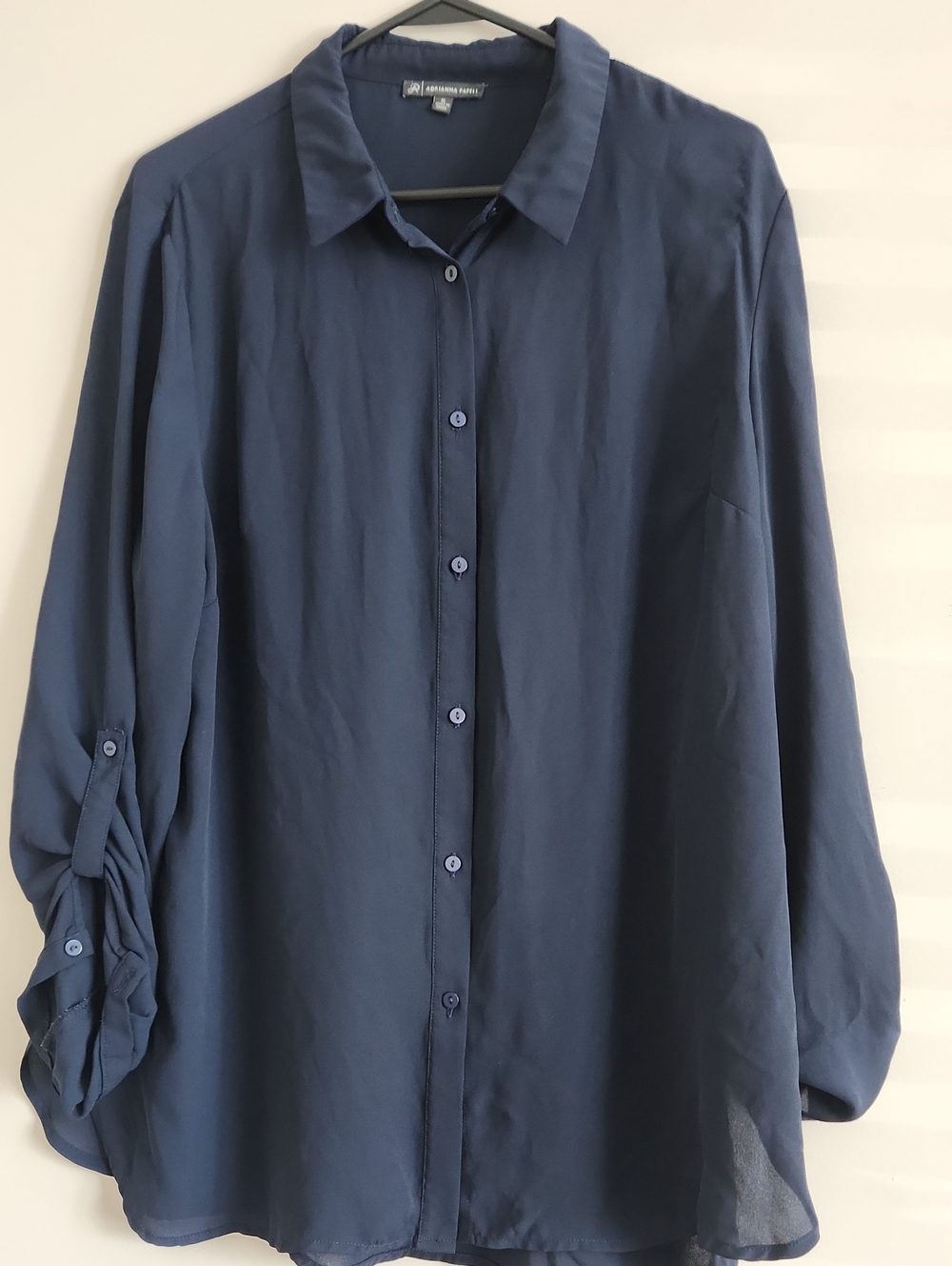 Adrianna Papell Navy Button-Down Blouse